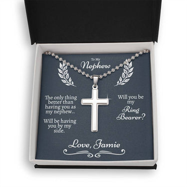 Nephew Ring Bearer Ball Chain Cross Necklace - Love You This Much